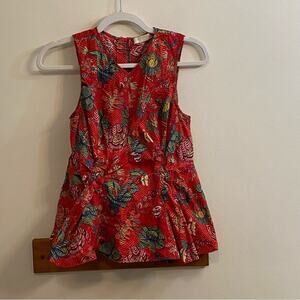 Ulla Johnson Sydney Pleated Printed Cotton Poplin Peplum Top Women’s Sz 4 Spring